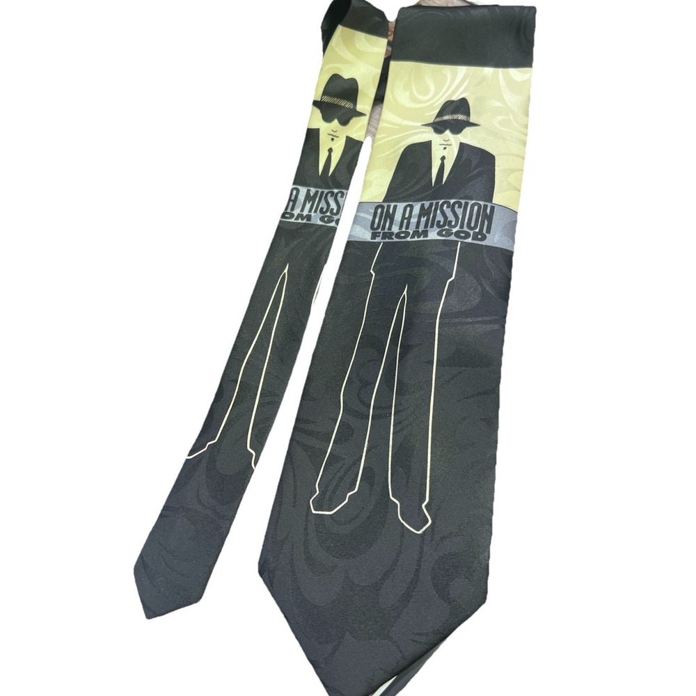 Steven Harris Blues Brothers VTG On a Mission from God Necktie Black Gold Tie